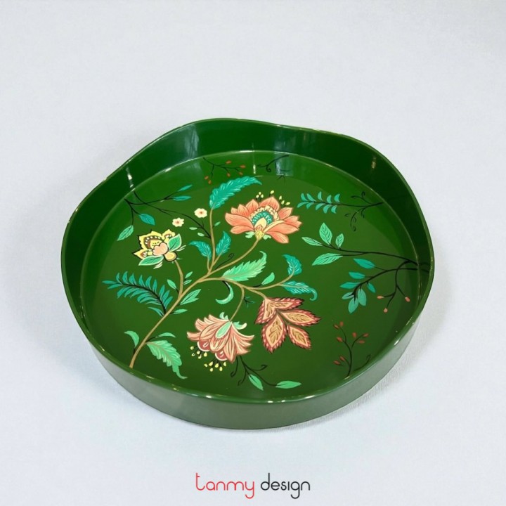 Round lacquer tray hand-painted with flowers 27cm ( different designs )